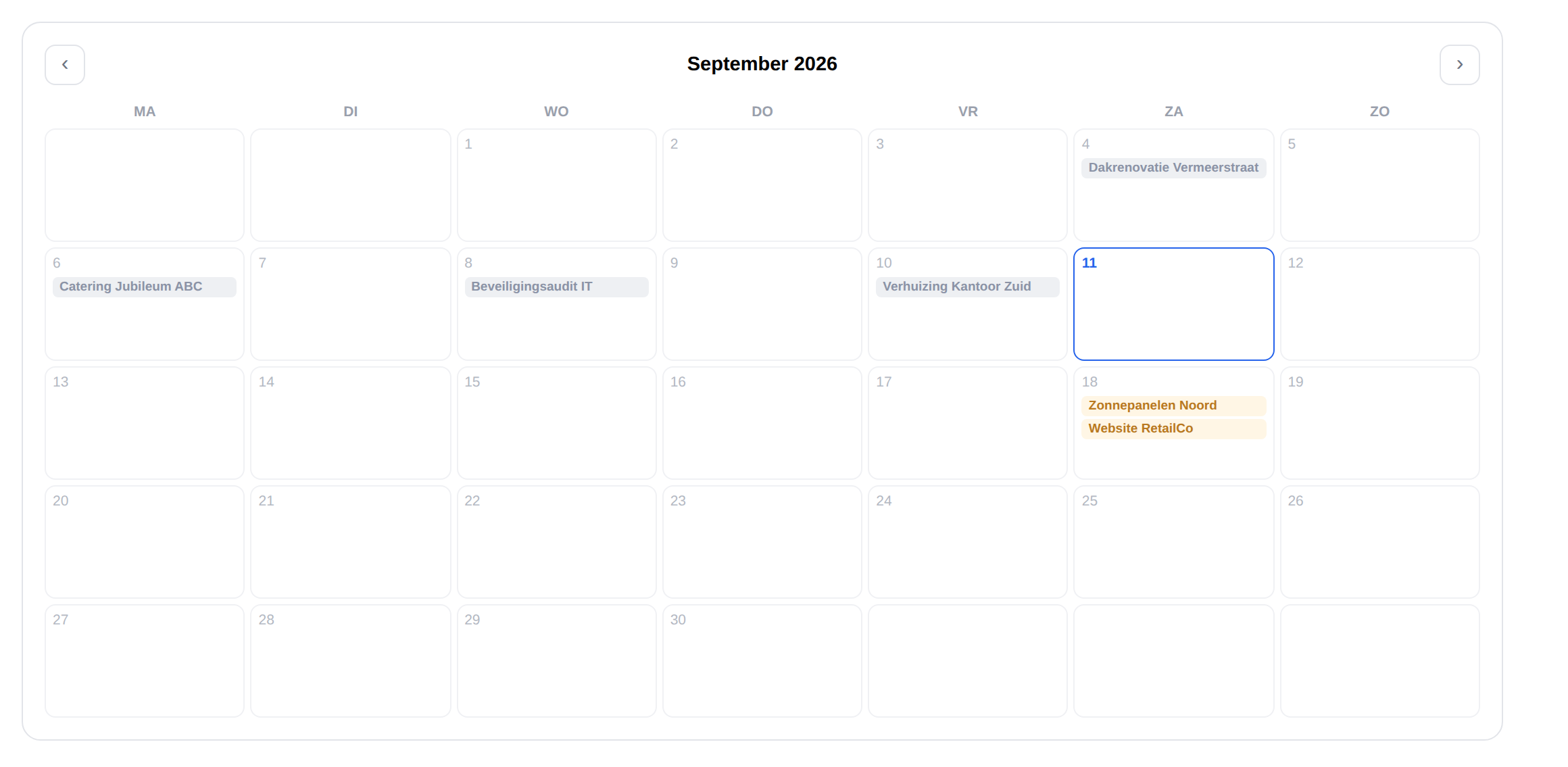 Kalenderweergave van projectdeadlines in Regivaro